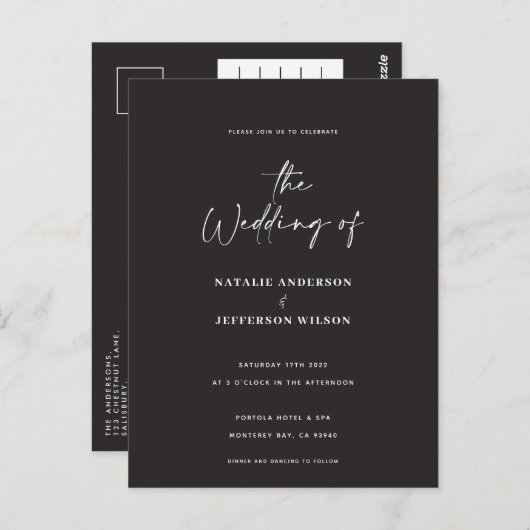 Moderne handgeschreven briefkaart voor bruiloft (Voorkant / Achterkant)