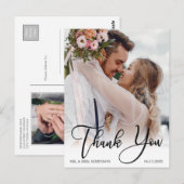 Moderne handgeschreven bruiloft 2 Foto Dank je Briefkaart (Voorkant / Achterkant)