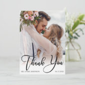 Moderne handgeschreven bruiloft 2 Foto Dank je Kaart (Staand voorkant)