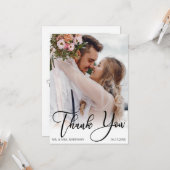 Moderne handgeschreven bruiloft 2 Foto Dank je Kaart (Voorkant / Achterkant in situ)