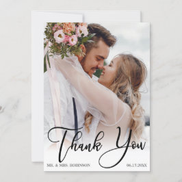 Moderne handgeschreven bruiloft 2 Foto Dank je Kaart