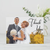 Moderne handgeschreven bruiloft 2 Foto Dank je Kaart (Staand voorkant)