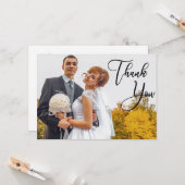 Moderne handgeschreven bruiloft 2 Foto Dank je Kaart (Voorkant / Achterkant in situ)