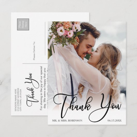 Moderne handgeschreven bruiloft Foto bedankt Briefkaart (Voorkant / Achterkant)