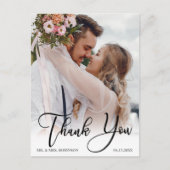 Moderne handgeschreven bruiloft Foto bedankt Briefkaart (Voorkant)