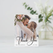 Moderne handgeschreven bruiloft Foto bedankt Briefkaart (Staand voorkant)