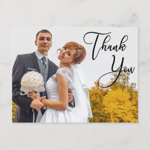 Moderne handgeschreven bruiloft Foto bedankt Briefkaart