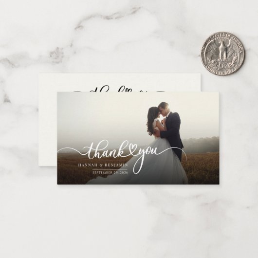 Moderne handgeschreven bruiloft Foto bedankt Notitiekaartje (Voorkant / Achterkant in situ)