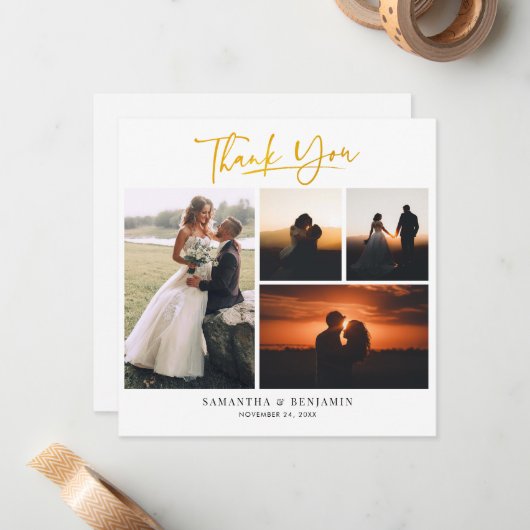 Moderne handgeschreven bruiloft Foto bedankt Notitiekaartje (Voorkant / Achterkant in situ)