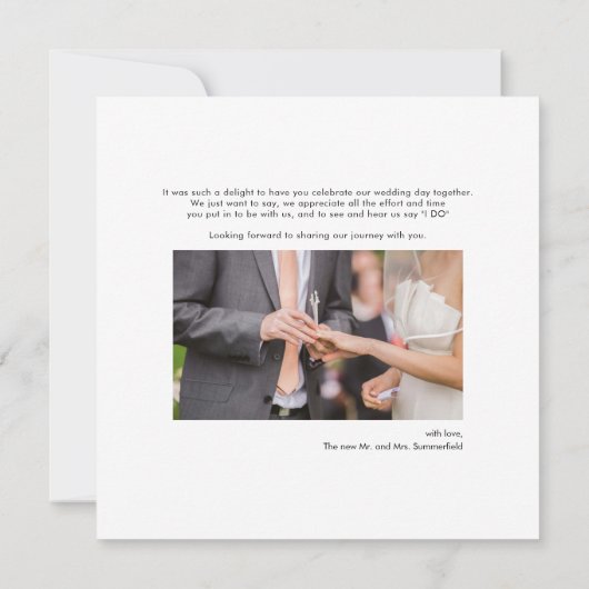 Moderne handgeschreven bruiloft Foto bedankt Notitiekaartje (Achterkant)