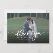 Moderne handgeschreven bruiloft Foto bedankt Notitiekaartje (Voorkant)