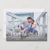 Moderne handgeschreven bruiloft foto marine save the date (Voorkant)
