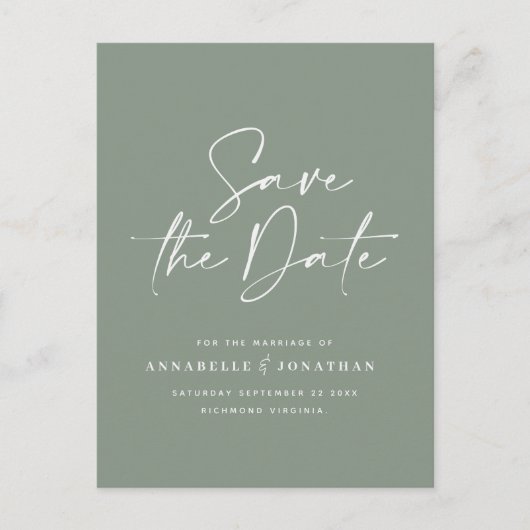 Moderne handgeschreven bruiloft groen briefkaart (Voorkant)