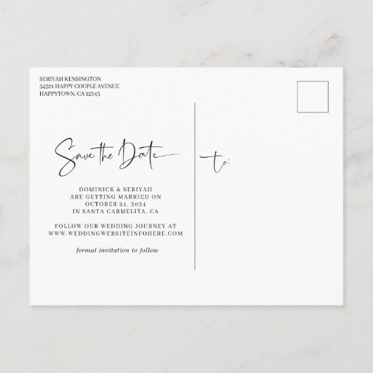 Moderne handgeschreven bruiloft sparen de Datum Briefkaart (Achterkant)