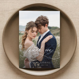 Moderne handgeschreven bruiloft voor script bedankkaart