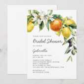 Moderne handgeschreven citrus bruiloftsdouche kaart (Voorkant / Achterkant)
