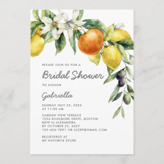 Moderne handgeschreven citrus bruiloftsdouche kaart