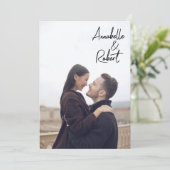 Moderne Handgeschreven Crème Foto Save The Date (Staand voorkant)