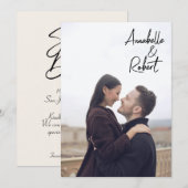 Moderne Handgeschreven Crème Foto Save The Date (Voorkant / Achterkant)