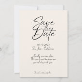 Moderne handgeschreven crèmekleurige foto save the date (Achterkant)