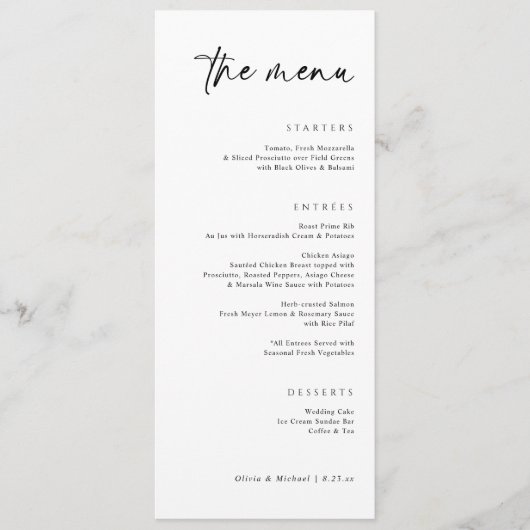 Moderne handgeschreven elegante huwelijksdiner menu (Voorkant)