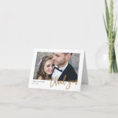 Moderne handgeschreven foto bruiloft bedankkaart (Voorkant)