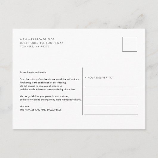 Moderne handgeschreven foto bruiloft Dank u Briefkaart (Achterkant)