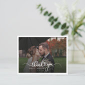 Moderne handgeschreven foto bruiloft Dank u Briefkaart (Staand voorkant)