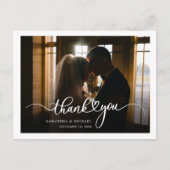 Moderne handgeschreven foto bruiloft Dank u Briefkaart (Voorkant)