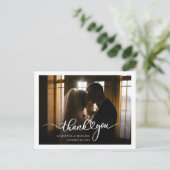 Moderne handgeschreven foto bruiloft Dank u Briefkaart (Staand voorkant)