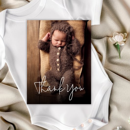 Moderne handgeschreven foto dankjewel baby shower briefkaart