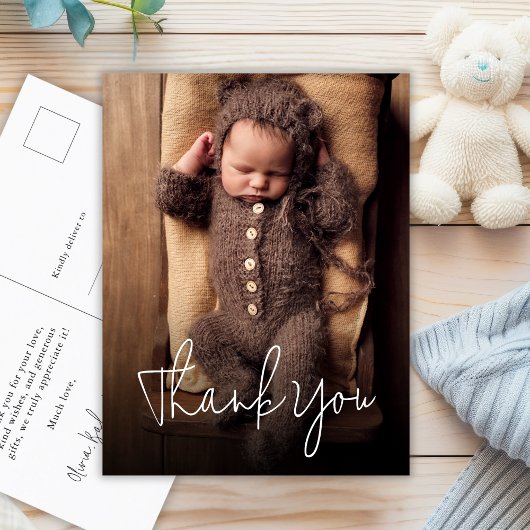 Moderne handgeschreven foto dankjewel baby shower briefkaart