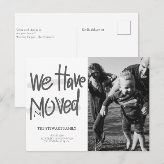 Moderne, handgeschreven foto die we hebben verplaa aankondigingskaart (Voorkant / Achterkant)