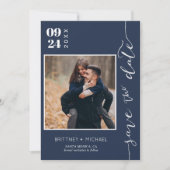 Moderne, handgeschreven foto opslaan Datum blauw Save The Date (Voorkant)