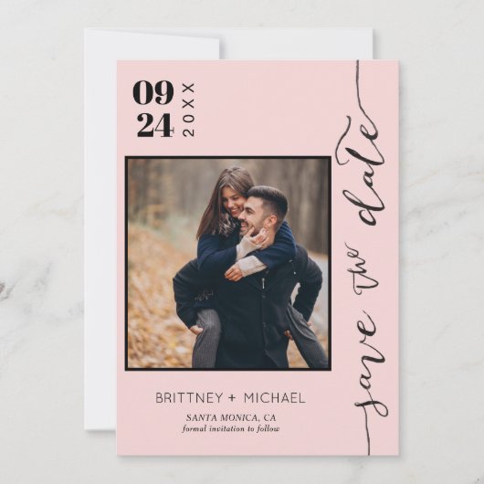 Moderne, handgeschreven foto Opslaan Datum zwart r Save The Date (Voorkant)