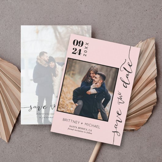 Moderne, handgeschreven foto Opslaan Datum zwart r Save The Date