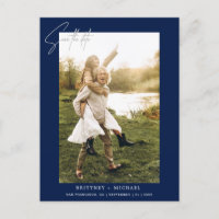 Moderne handgeschreven foto save the date Navy