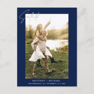 Moderne handgeschreven foto save the date Navy Aankondigingskaart