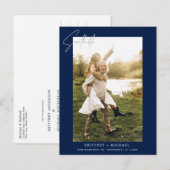 Moderne handgeschreven foto save the date Navy Aankondigingskaart (Voorkant / Achterkant)