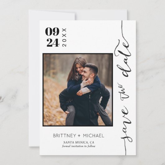 Moderne handgeschreven foto slaat de datum op save the date (Voorkant)