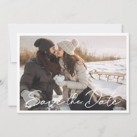Moderne handgeschreven foto trouwkaart Save the Da Date (Voorkant)