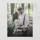 Moderne handgeschreven fotoweddenschap bedankt briefkaart (Voorkant)