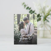 Moderne handgeschreven fotoweddenschap bedankt briefkaart (Staand voorkant)