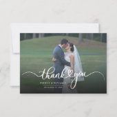 Moderne handgeschreven fotoweddenschap bedankt notitiekaartje (Voorkant)