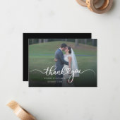 Moderne handgeschreven fotoweddenschap bedankt notitiekaartje (Voorkant / Achterkant in situ)