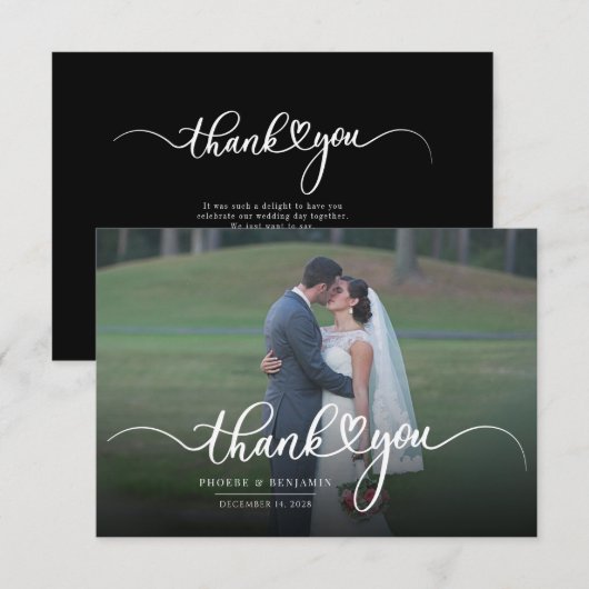 Moderne handgeschreven fotoweddenschap bedankt notitiekaartje (Voorkant / Achterkant)