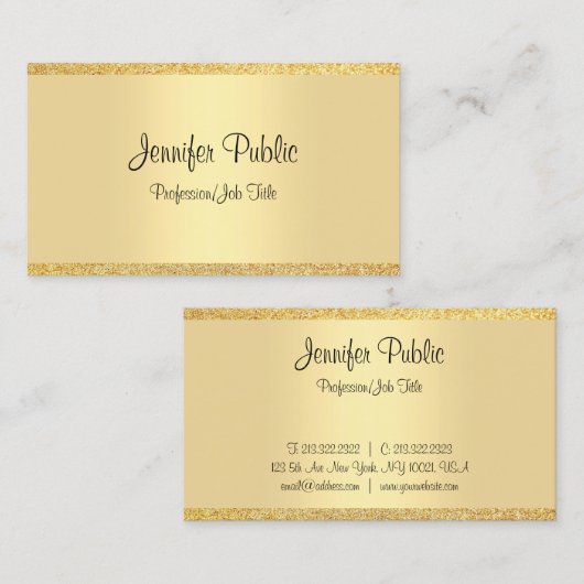 Moderne handgeschreven gouden glitter-Sjabloon voo Visitekaartje (Voorkant / Achterkant)