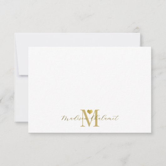 Moderne handgeschreven gouden script monogram goud notitiekaartje (Voorkant)