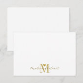 Moderne handgeschreven gouden script monogram goud notitiekaartje (Voorkant / Achterkant)