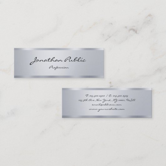 Moderne handgeschreven handgeschreven script, zilv mini visitekaartje (Voorkant / Achterkant)
